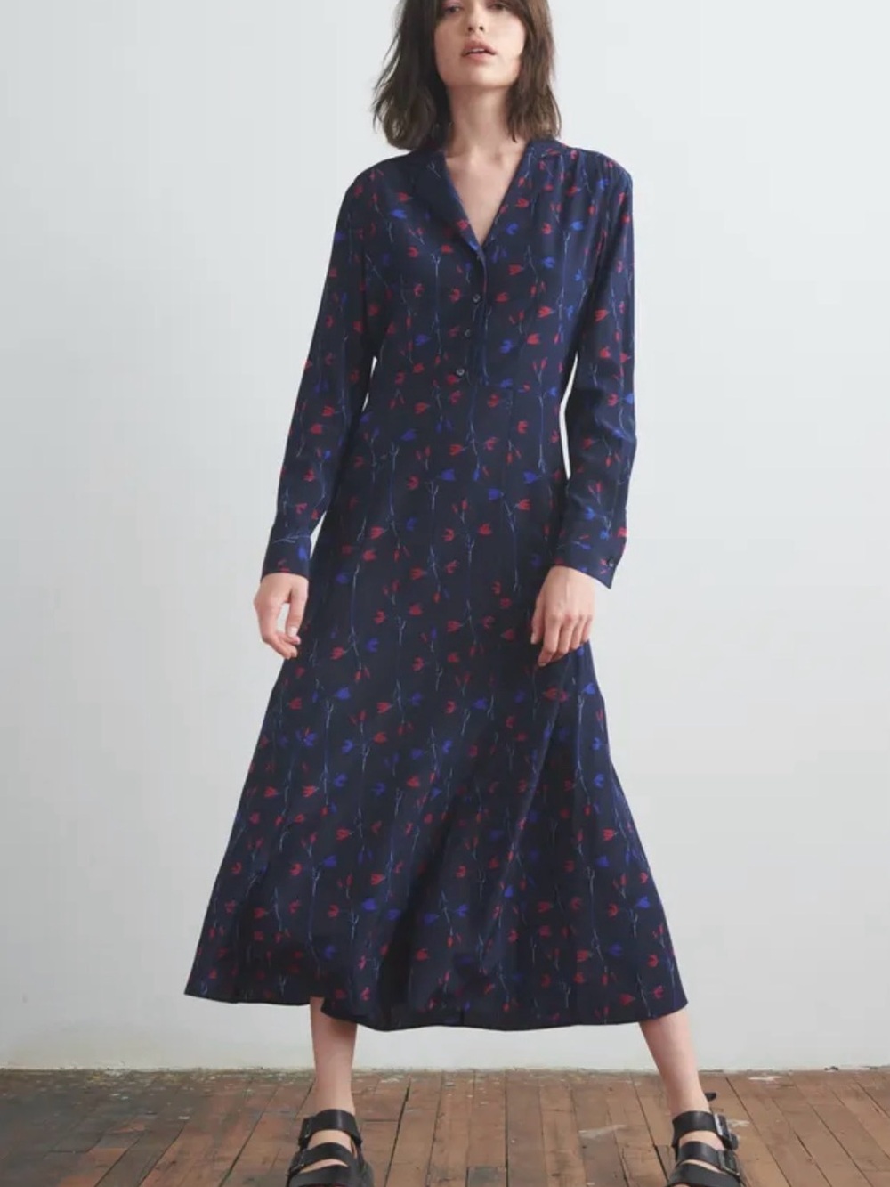 NWT $225 Thakoon Navy
Tulip Print Silk Shirt Dress Size 8